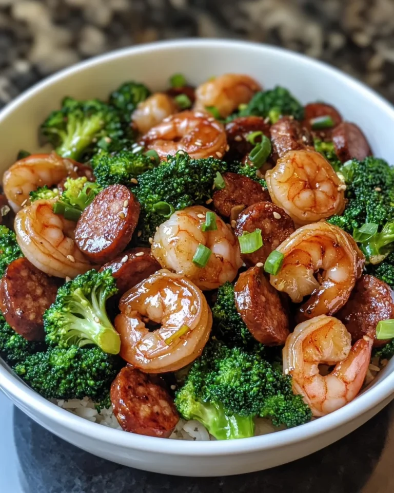Honey Garlic Shrimp, Sausage, and Broccoli:
