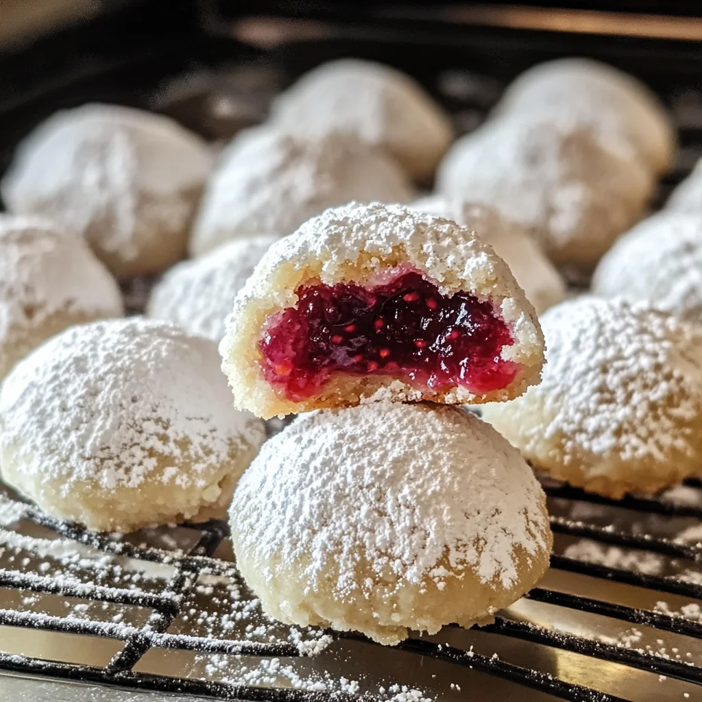 Raspberry Filled Almond Snowball Cookies