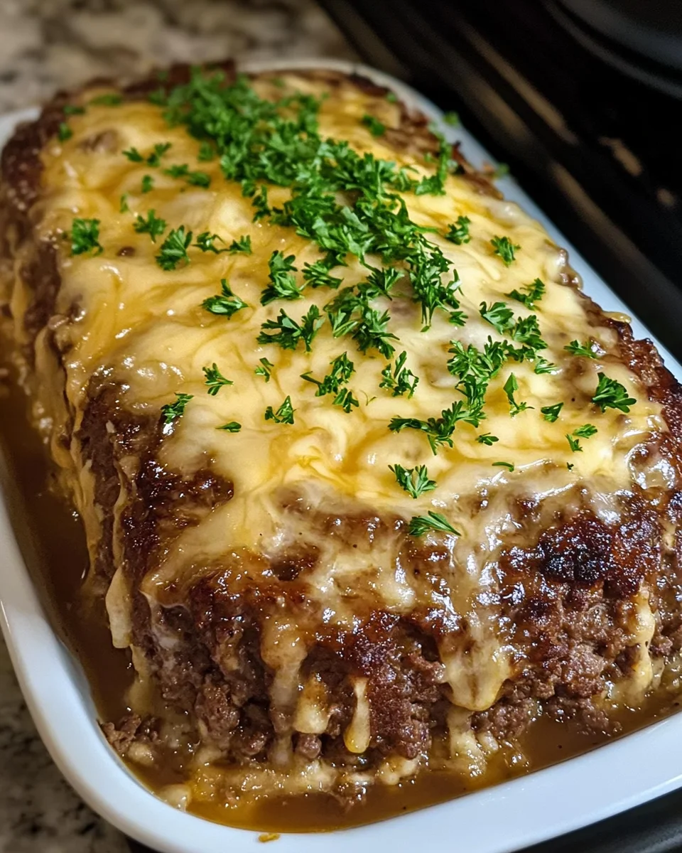 Crockpot French Onion Meatloaf with Melted Swiss Cheese Recipe