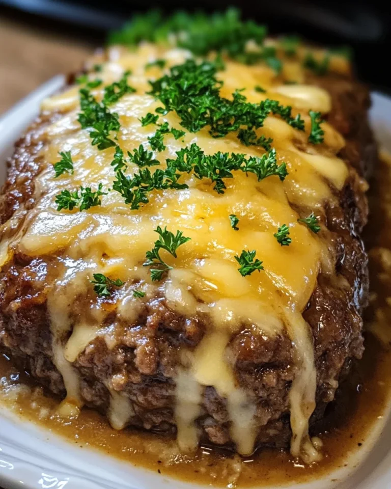 Crockpot French Onion Meatloaf with Melted Swiss Cheese Recipe