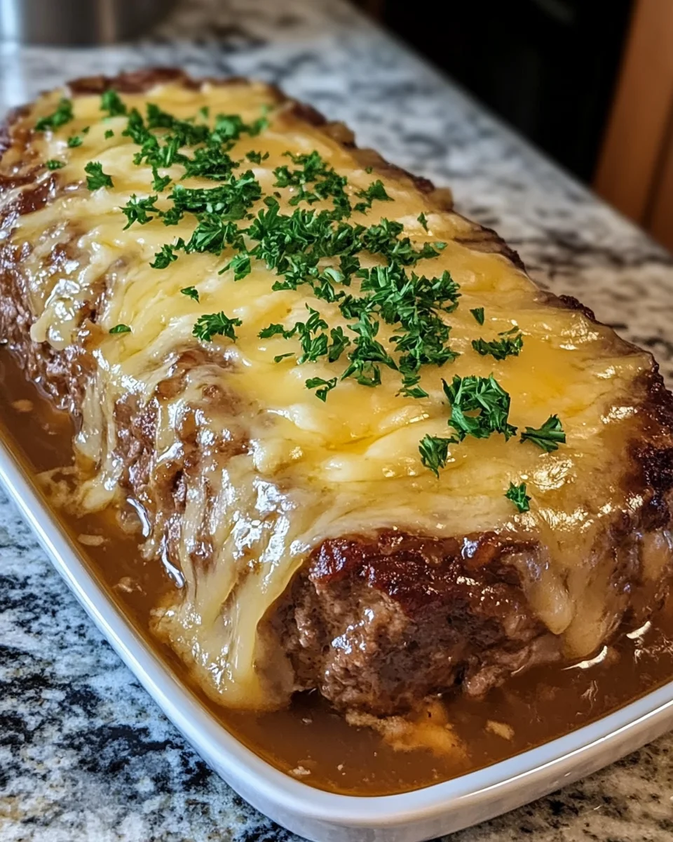 Crockpot French Onion Meatloaf with Melted Swiss Cheese Recipe