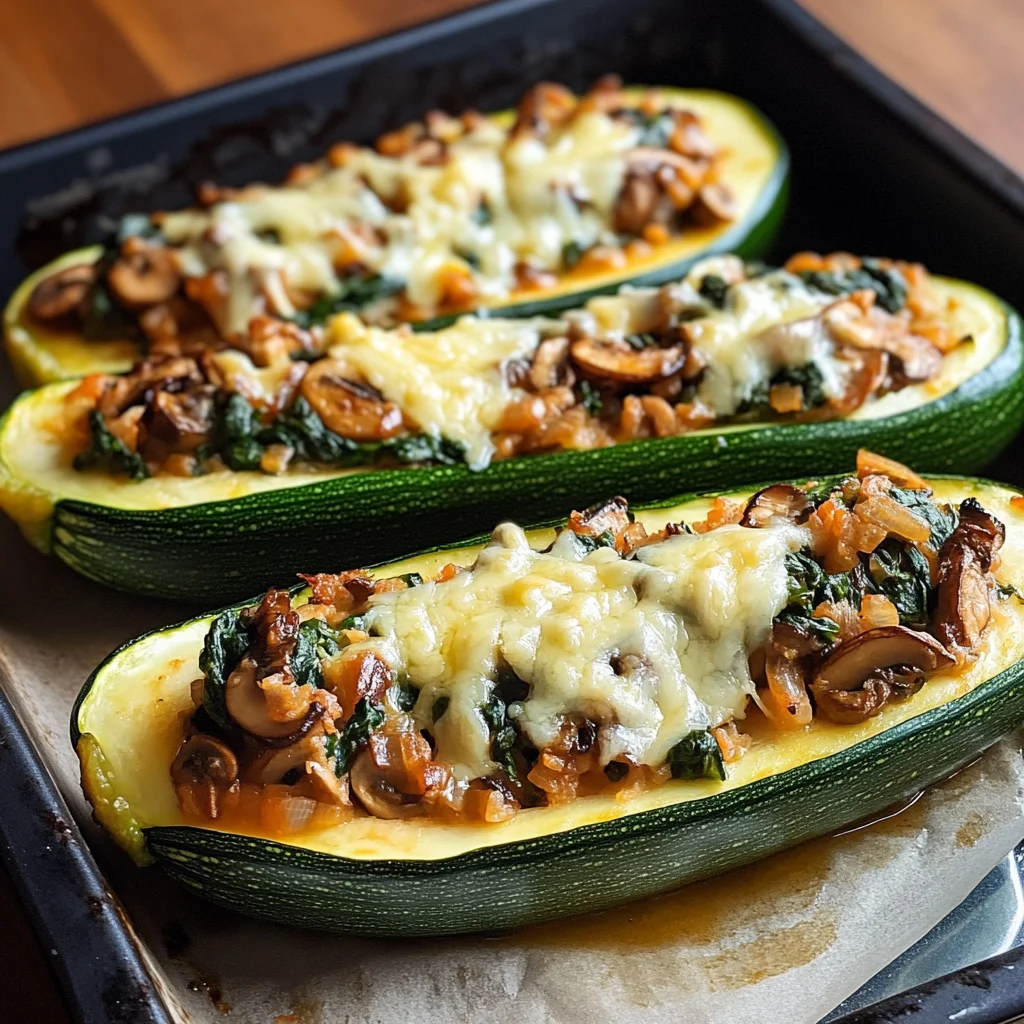 Stuffed Zucchini Boats with Spinach and Mushrooms Recipe