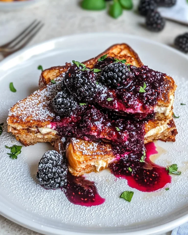Cream Cheese Stuffed French Toast with Blackberry Compote Delights!
