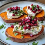Sweet Potato Toast with Beet Hummus, Creamy Burrata & Pomegranate Drizzle