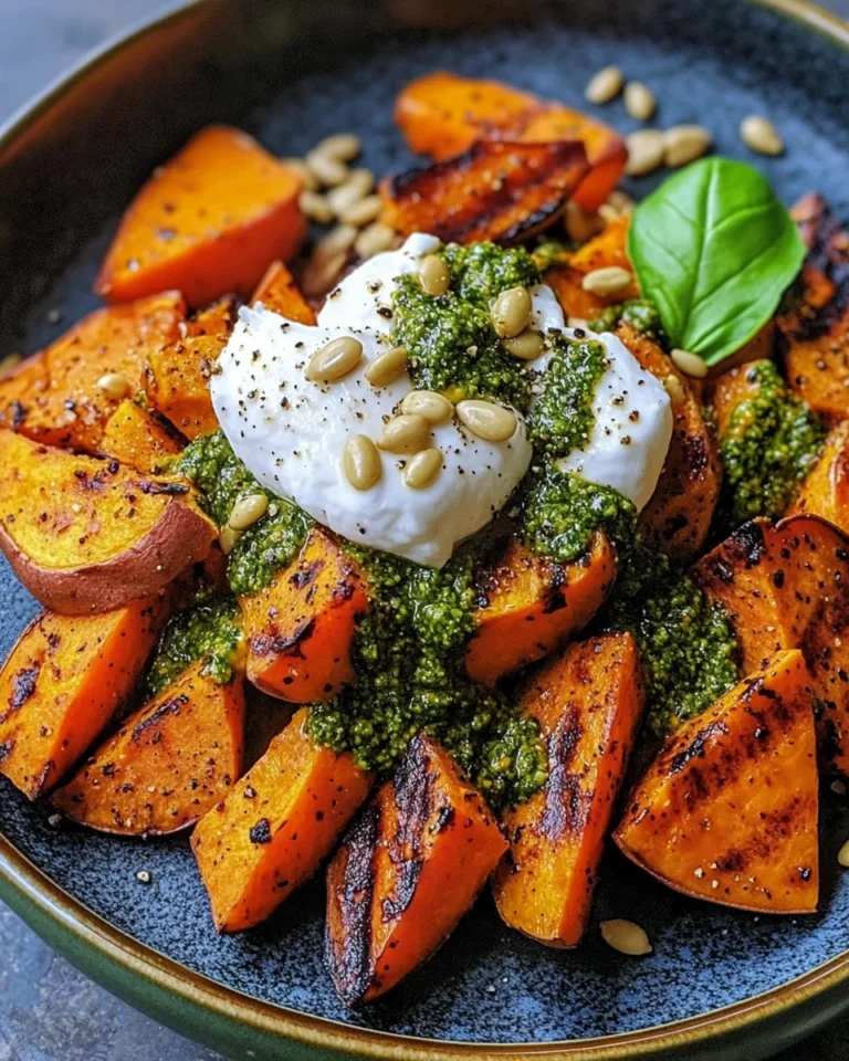 Grilled Sweet Potato and Burrata Salad with Pumpkin Seed Pesto