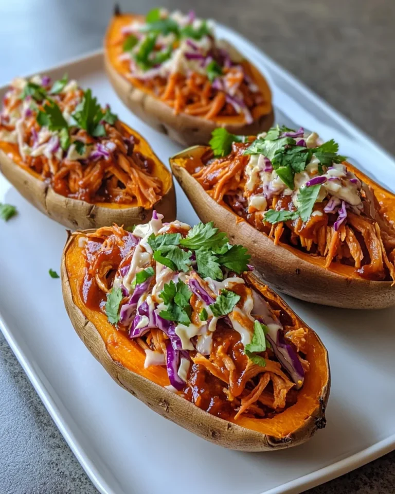 Stuffed Sweet Potatoes with BBQ Jackfruit and Slaw Delight!
