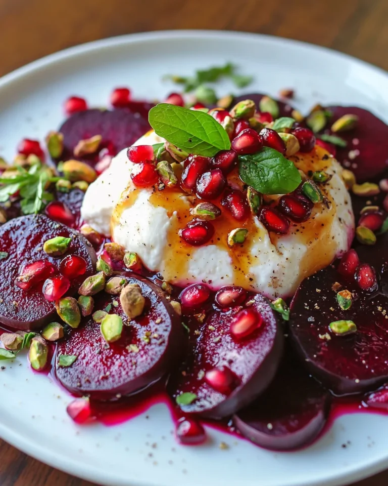Burrata Beet Salad with Pomegranate Glaze and Pistachios