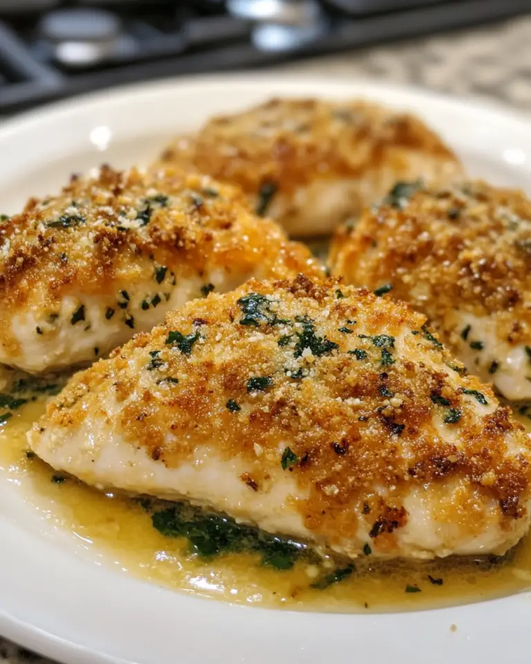 Parmesan Crusted Chicken with Garlic Sauce delights every bite!