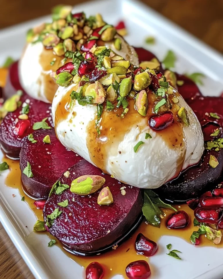 Burrata and Roasted Beet Salad with Pomegranate Glaze and Pistachios