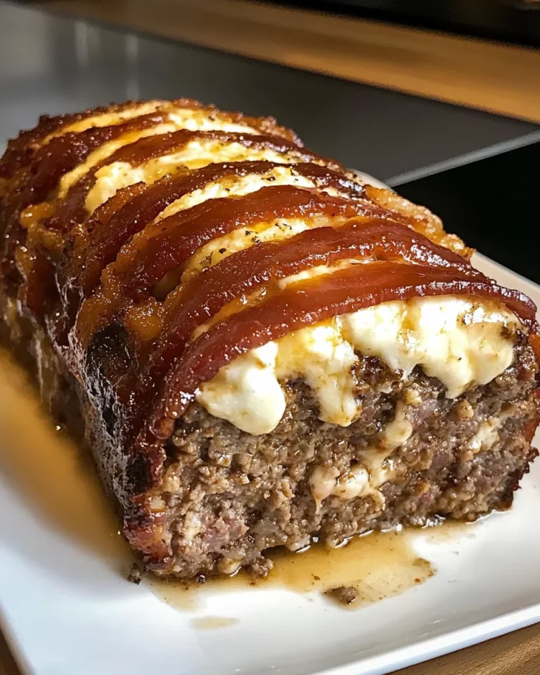 Mozzarella Stuffed Bacon Wrapped Meatloaf