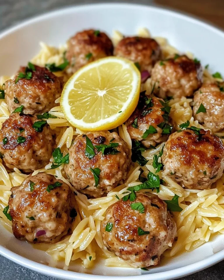 Greek Chicken Meatballs with Lemon Orzo