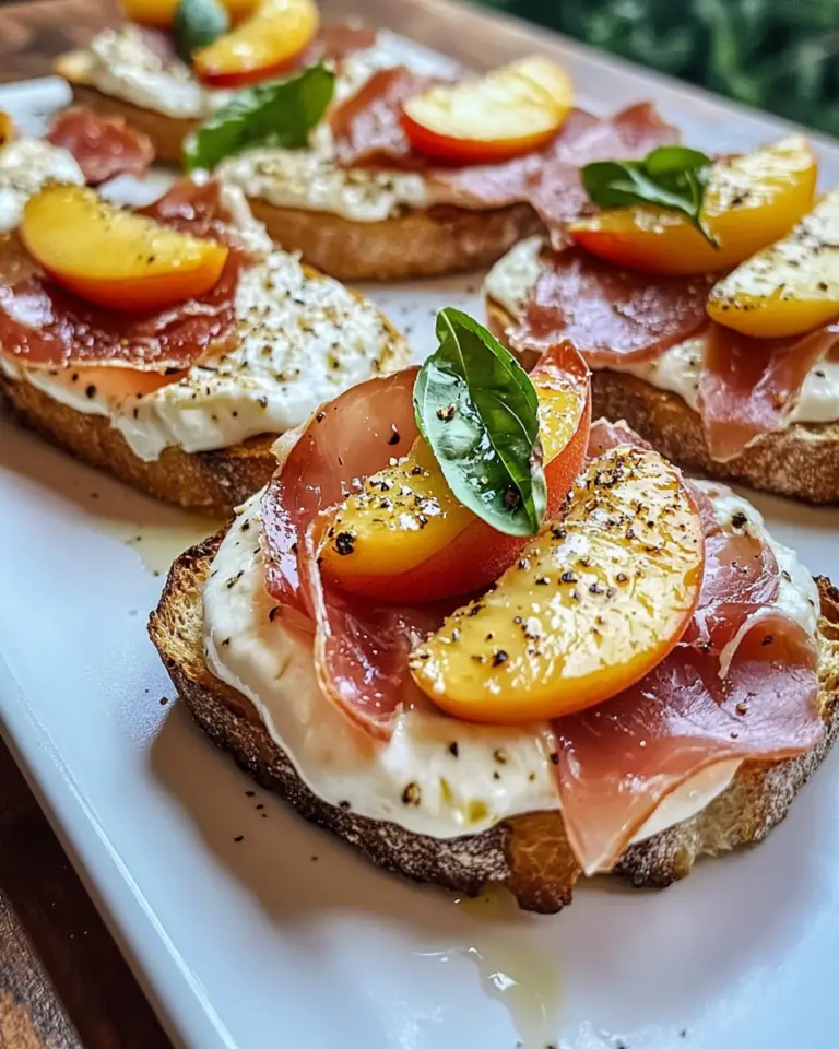 Cheesy Burrata Crostini with Prosciutto and Peaches
