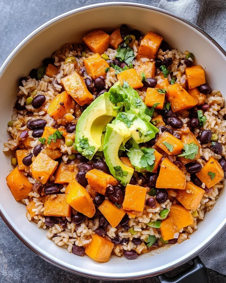Southwest Sweet Potato, Black Bean and Rice Skillet