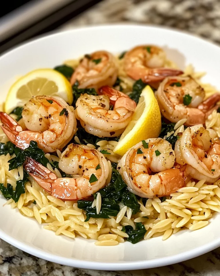Lemon garlic shrimp with spinach orzo transforms dinner!