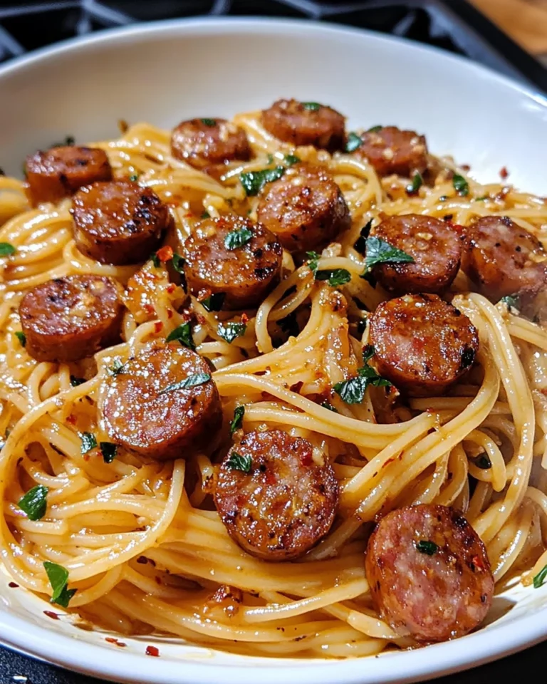Sticky Honey Garlic Sausage Pasta Skillet
