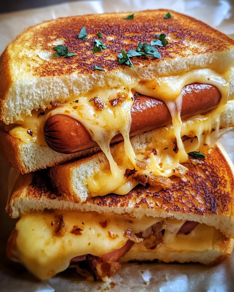 Golden brown Air Fryer Grilled Cheese Hot Dogs ready to serve