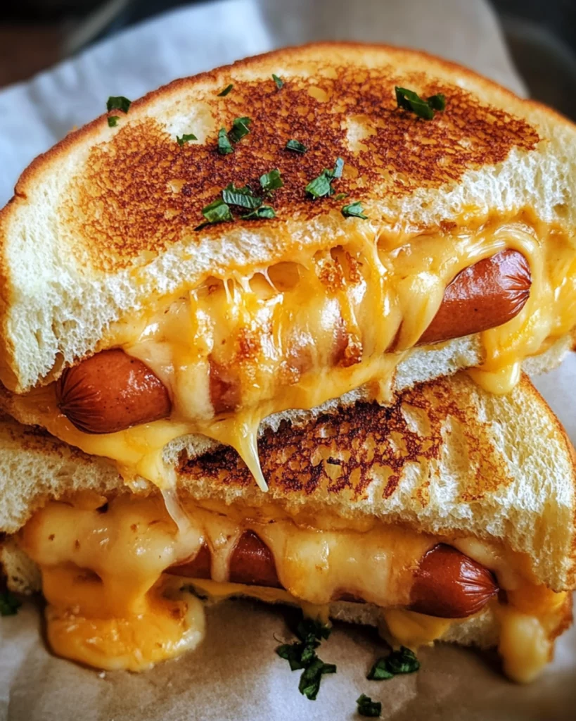 Golden brown Air Fryer Grilled Cheese Hot Dogs ready to serve