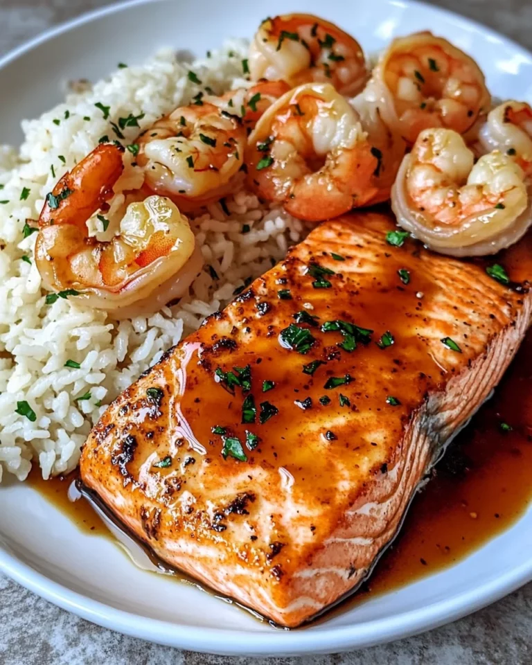 Honey Garlic Salmon and Shrimp with Garlic Butter Rice