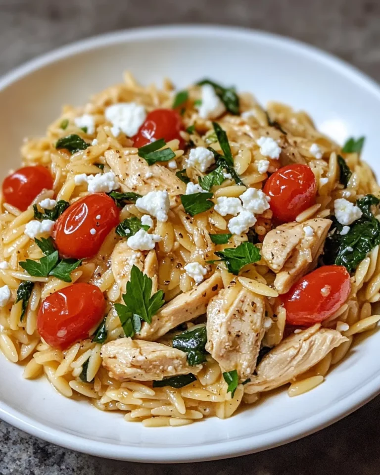 Baked orzo with chicken and feta: a creamy delight!