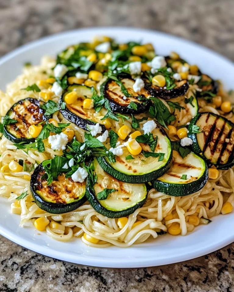 Grilled zucchini corn and noodle salad