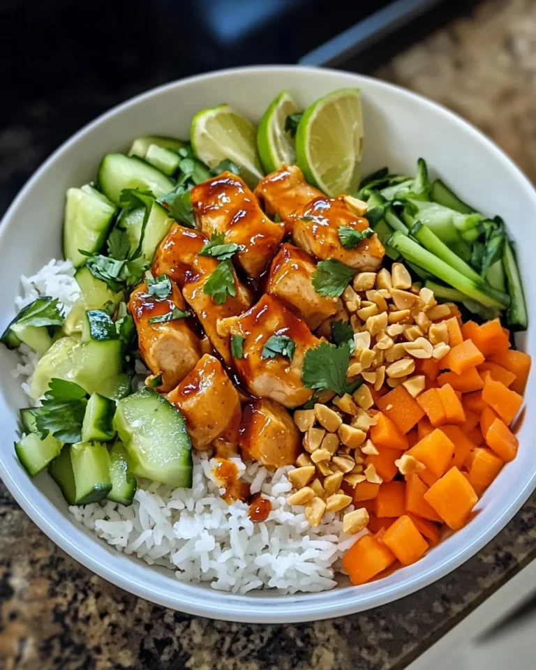 Spicy Thai Peanut Chicken Bowl with Coconut Rice