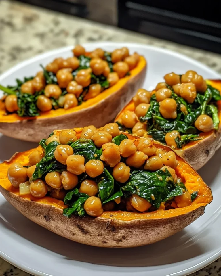 Chickpea Spinach Stuffed Sweet Potatoes