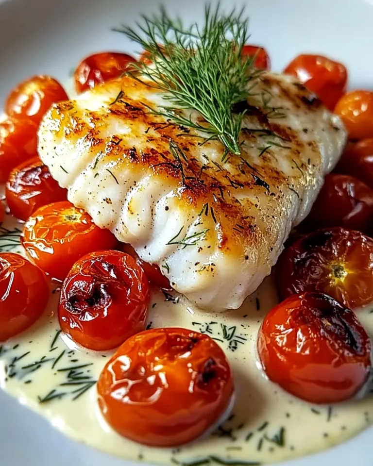 Grilled Cod with Roasted Tomatoes & Creamy Dill Sauce