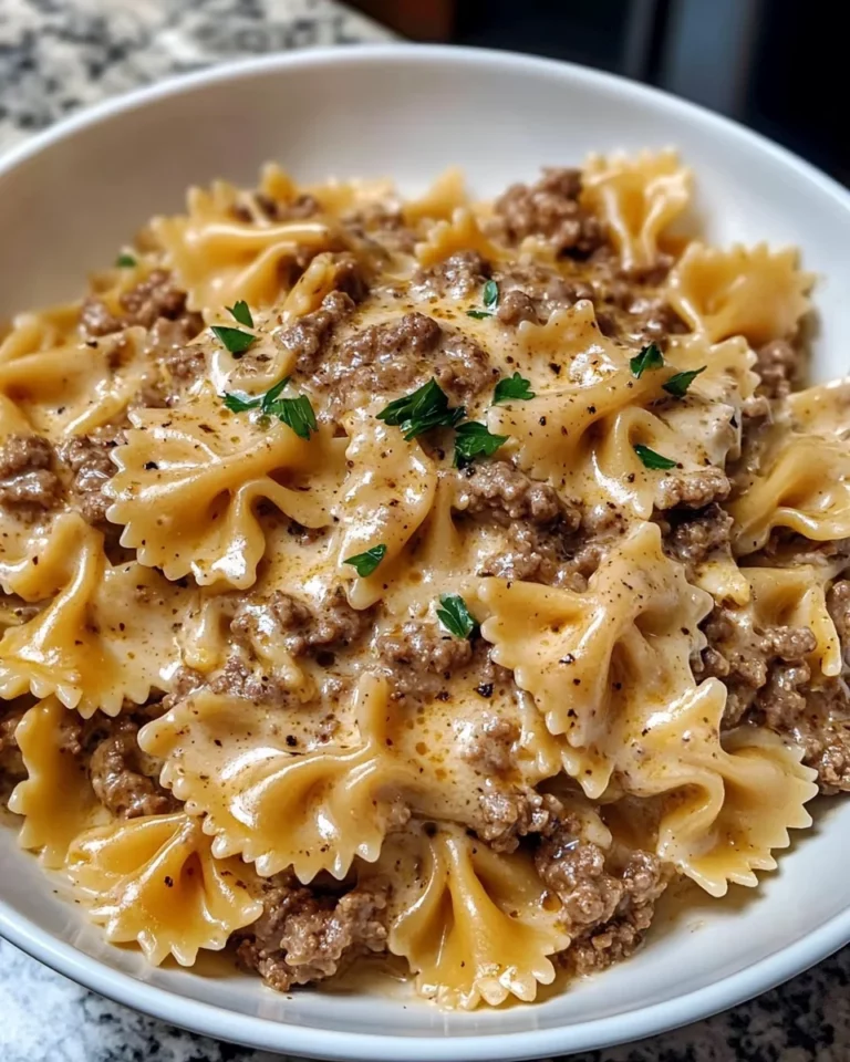 Creamy Parmesan Garlic Beef Bowtie Pasta