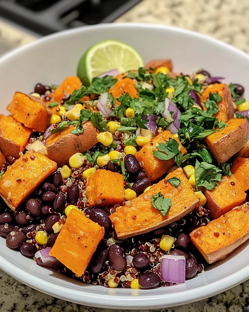 Roasted Sweet Potato Black Bean Quinoa Salad - Crisp Tastes