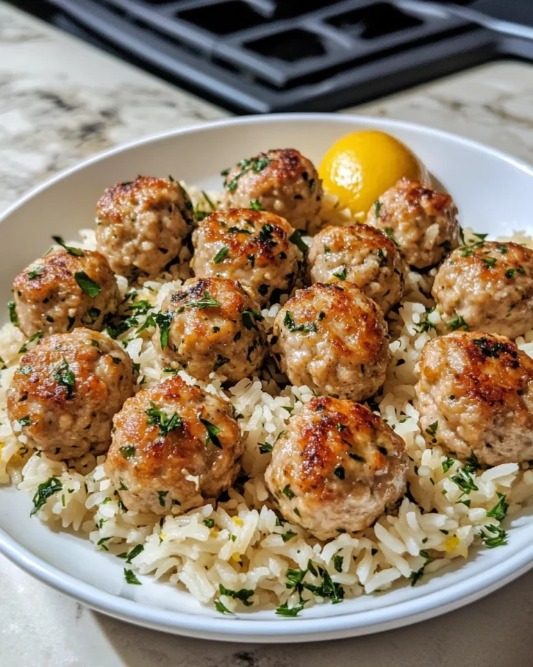 Greek turkey meatballs with lemon herb rice