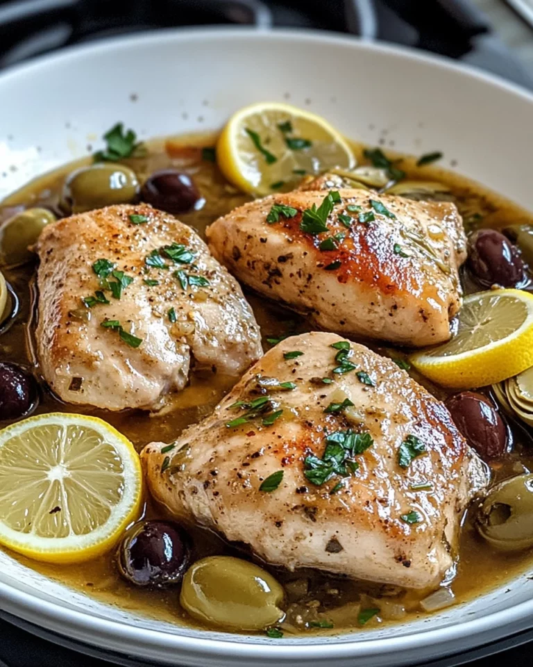 Mediterranean lemon chicken with artichokes and olives