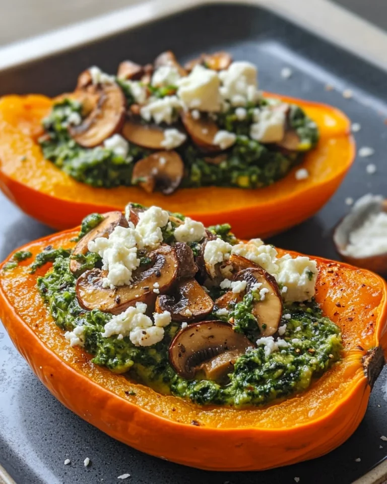 Roasted Pumpkin Boats with Spinach, Mushroom & Feta Delight!
