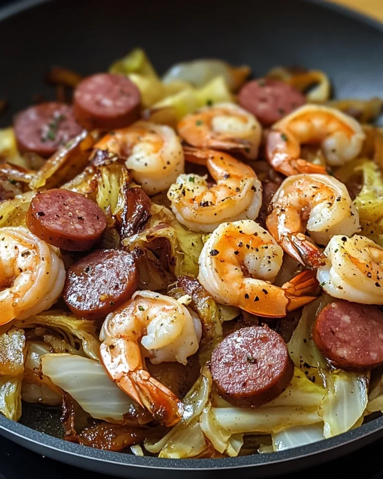 Fried Cabbage with Shrimp, Sausage & Bacon