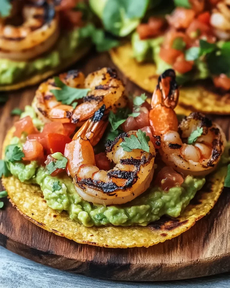 Grilled Shrimp Tostadas with Guacamole & Pico de Gallo