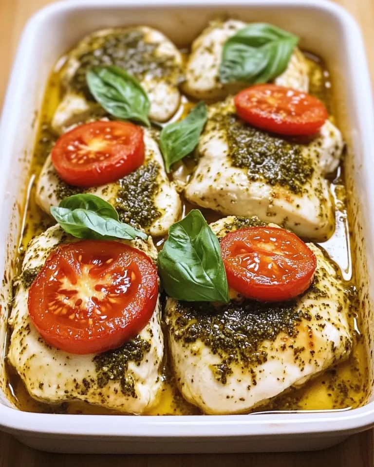 Basil Pesto Tomato Mozzarella Chicken Bake