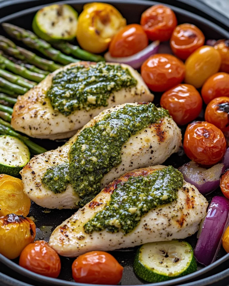 Spring Pesto Chicken with Roasted Veggies Amazes Dinner!