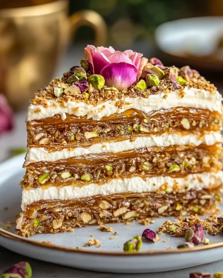 Pistachio Rose Baklava Cream Cake – Elegant No-Bake Dessert
