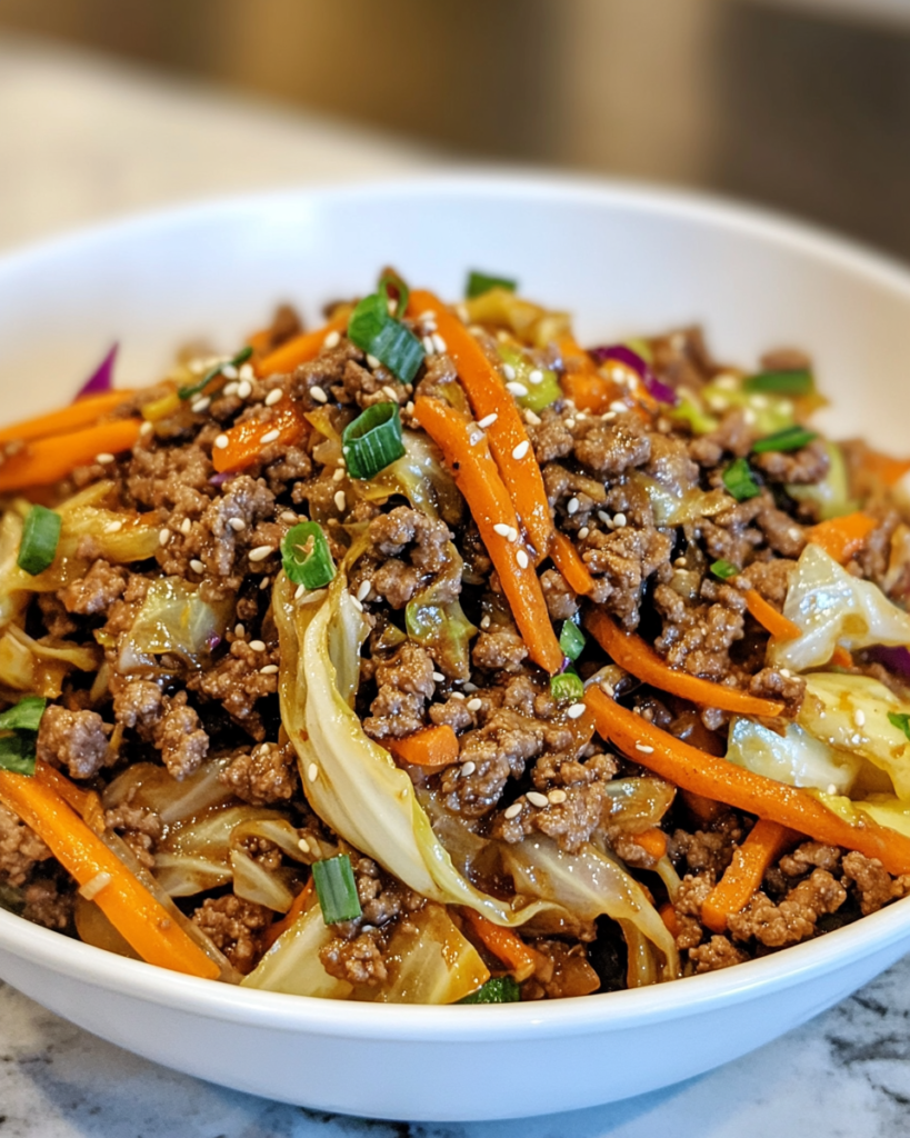 Asian Ground Beef and Cabbage Stir Fry