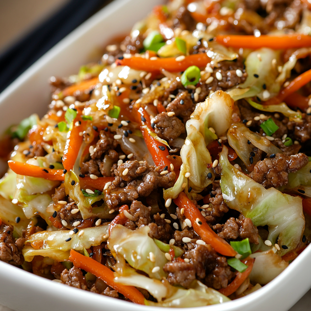 Asian Ground Beef and Cabbage Stir Fry