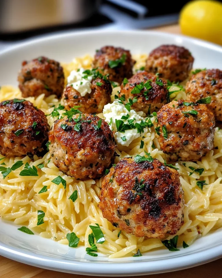 Greek Chicken Meatballs with Lemon Orzo