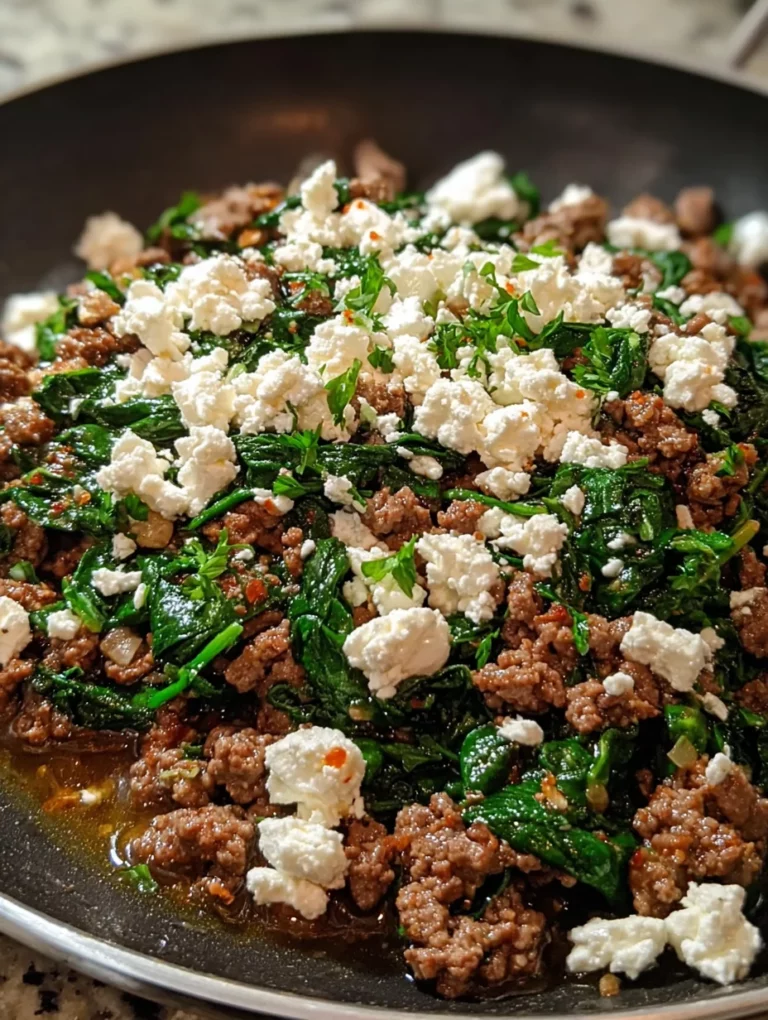 Ground Beef and Spinach Skillet with Feta