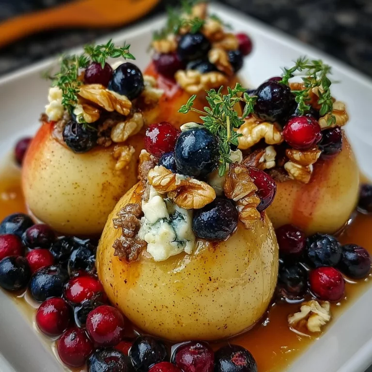 Baked Pears with Berries, Honey, Walnuts & Blue Cheese