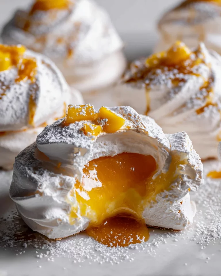 Miso Mango Meringue Clouds with Caramel Swirl