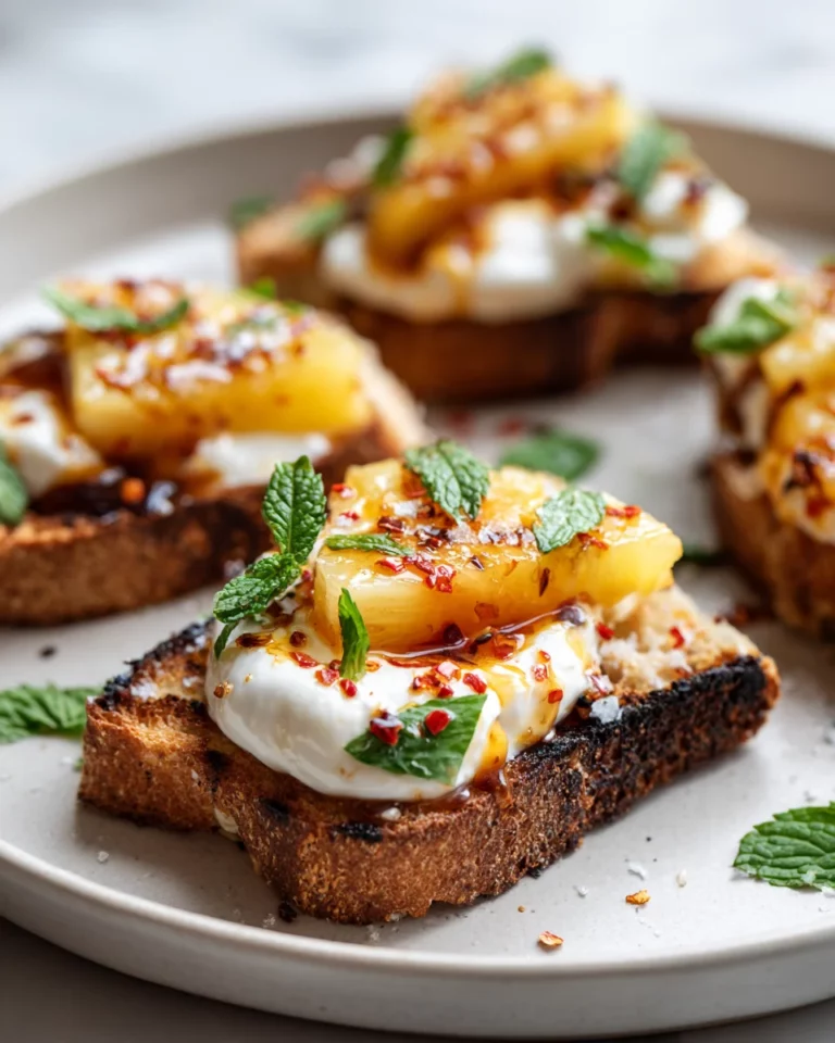 Grilled Pineapple Crostini with Burrata & Spicy Honey