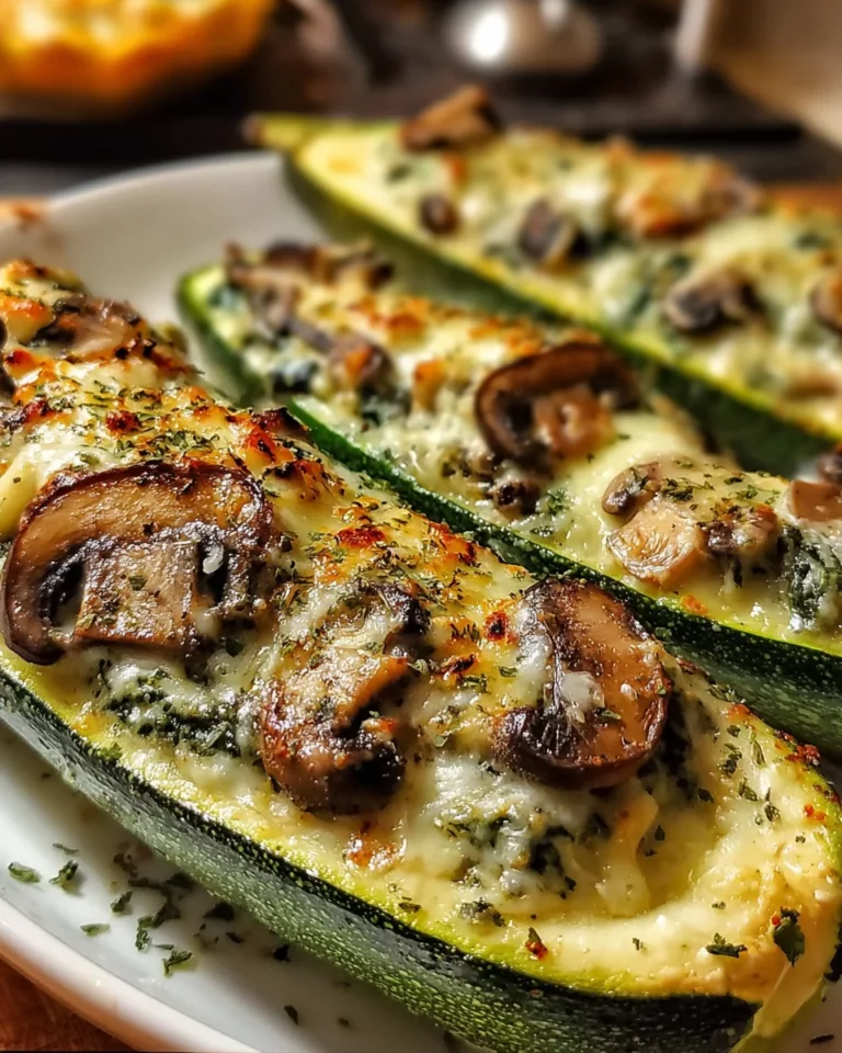Spinach, Mushroom, and Ricotta Stuffed Zucchini