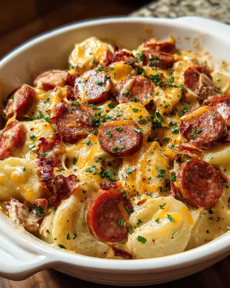 Crockpot Pierogi Casserole with Kielbasa