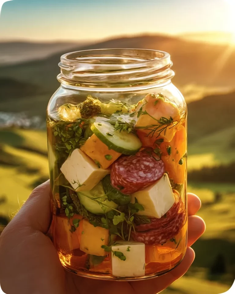 Easy Marinated Cheese Appetizer with Salami & Pickles