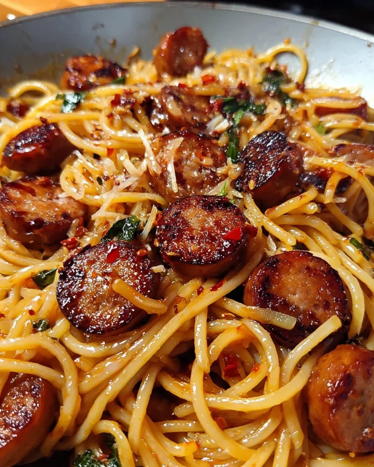 Sticky Honey Garlic Sausage Pasta Skillet