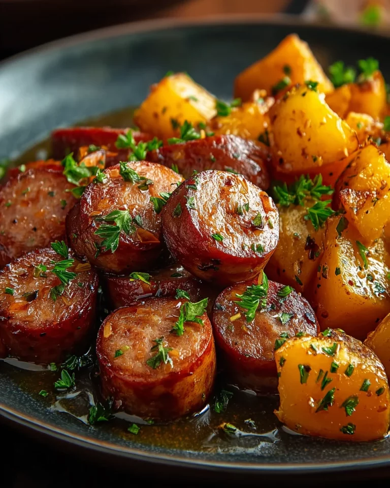 Sausage and Sweet Potatoes with Honey Garlic Sauce