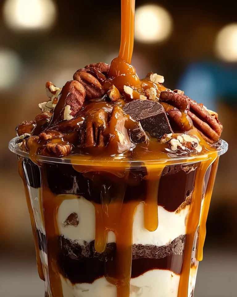 Rich loaded caramel pecan brownie cheesecake cup